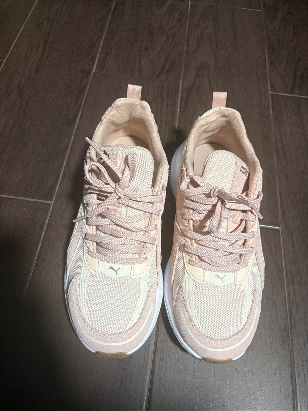 Puma Women's Pale Pink Mesh and Suede Platform Sneakers